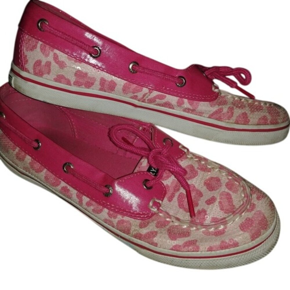 Sperry Top-Sider Women's Size 7 Biscayne Pink Leopard Sequin Boat Shoes Slip-On - Picture 5 of 8